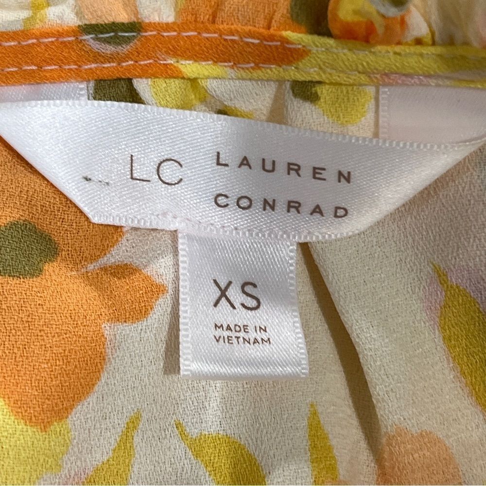 LC Lauren‎ Conrad Floral Ruffle Hem short sleeve mini Dress size XS - Picture 9 of 13